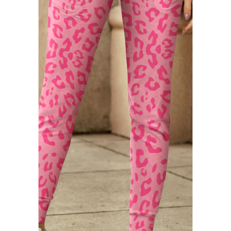 Leopard Print Wide Waistband Skinny Pants