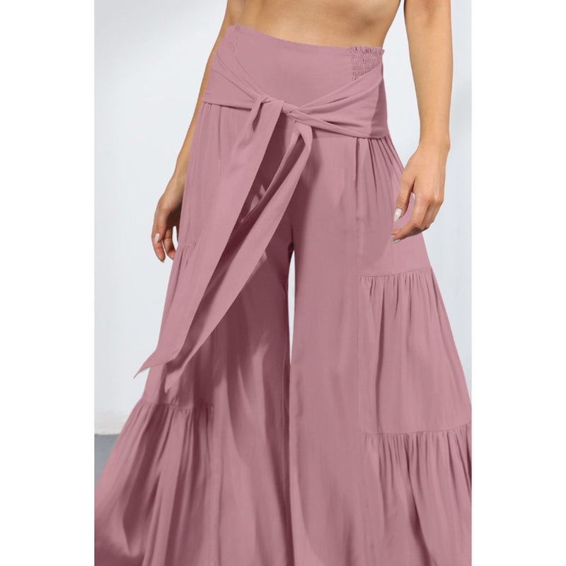 Tie Front Smocked Tiered Culottes