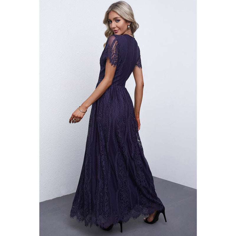 Scalloped Trim Lace Plunge Dress