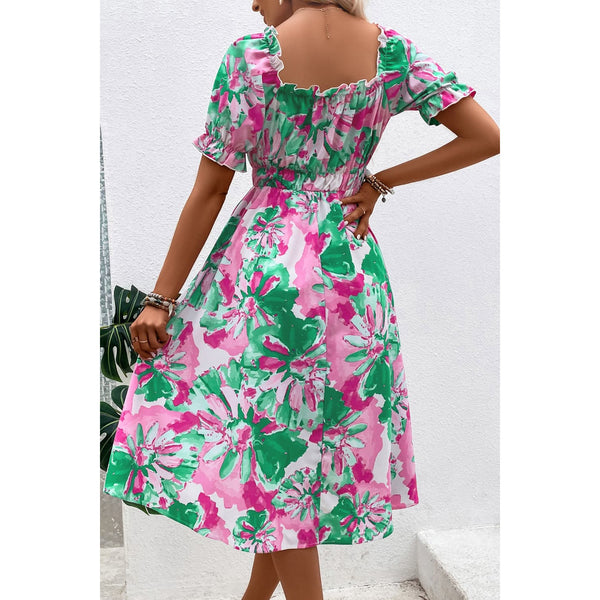 Floral Frill Trim Square Neck Dress