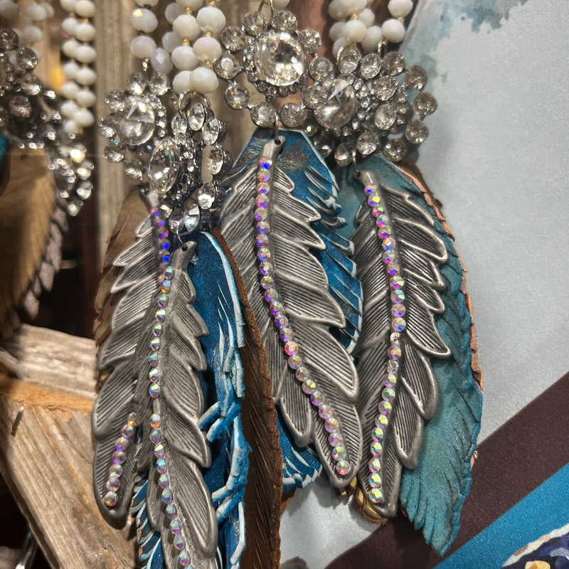 Rare Bird Teal Gem Feather Necklace