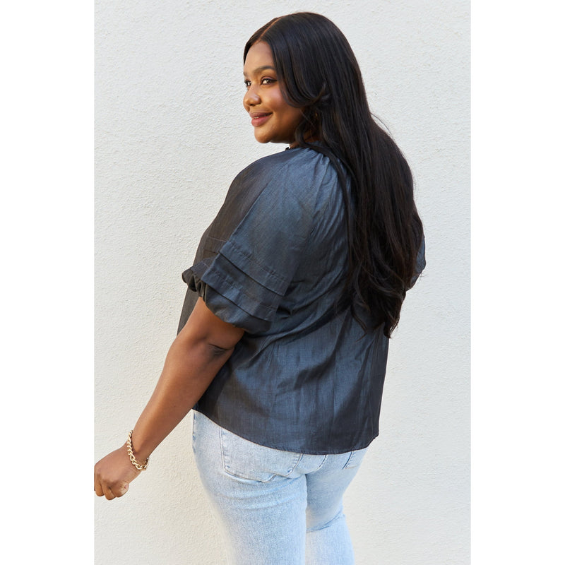 Petal Dew So Lovely Full Size Ruffle Sleeve V-Neck Top in Black