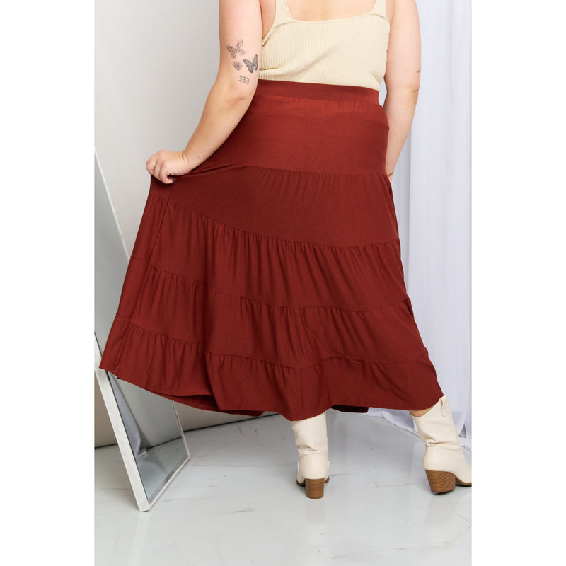 Zenana Full Size Wide Waistband Tiered Midi Skirt