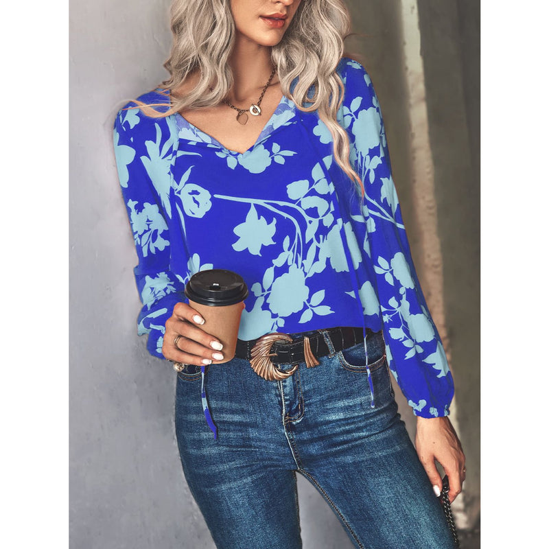 Printed Tie Neck Long Sleeve Blouse