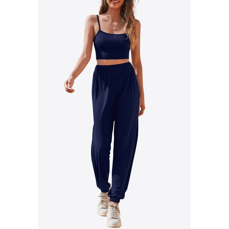 Cropped Cami and Side Split Joggers Set