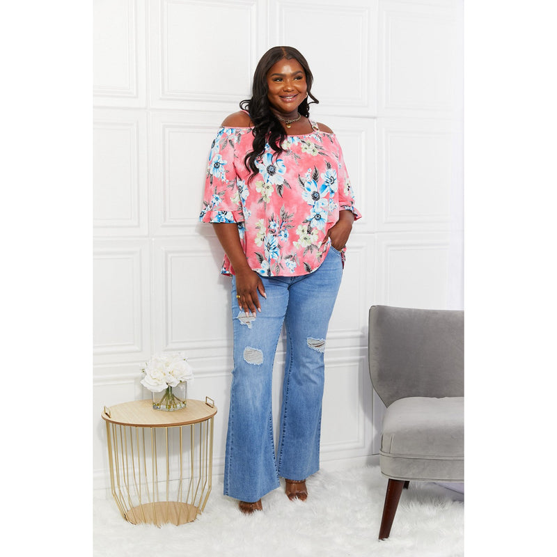 Sew In Love Full Size Fresh Take  Floral Cold-Shoulder Top