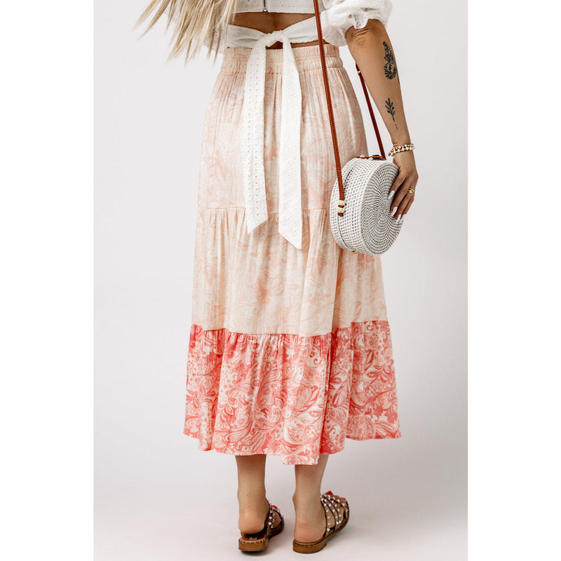 Floral Color Block Tiered Skirt