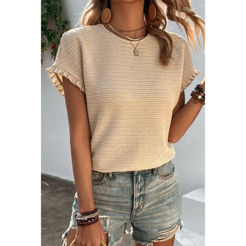 Textured Round Neck Short Sleeve Top