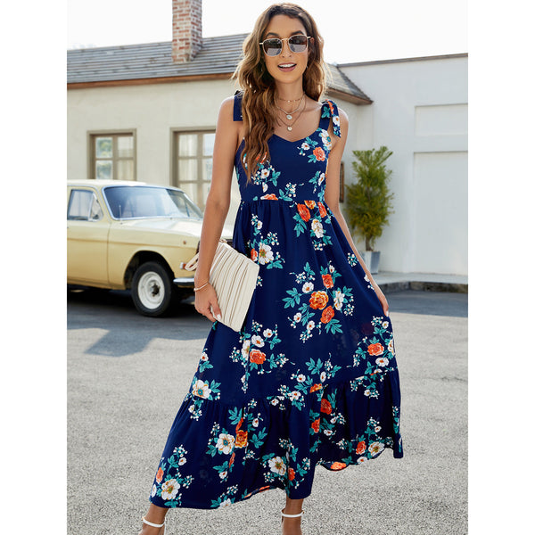 Floral Tie-Shoulder Sleeveless Dress