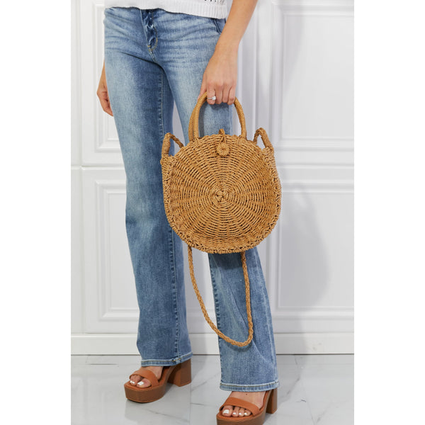 Justin Taylor Feeling Cute Rounded Rattan Handbag in Camel