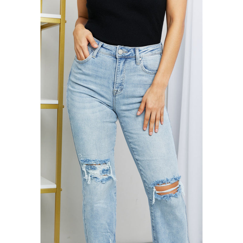 RISEN Full Size Distressed Fringe Hem Cropped Jeans