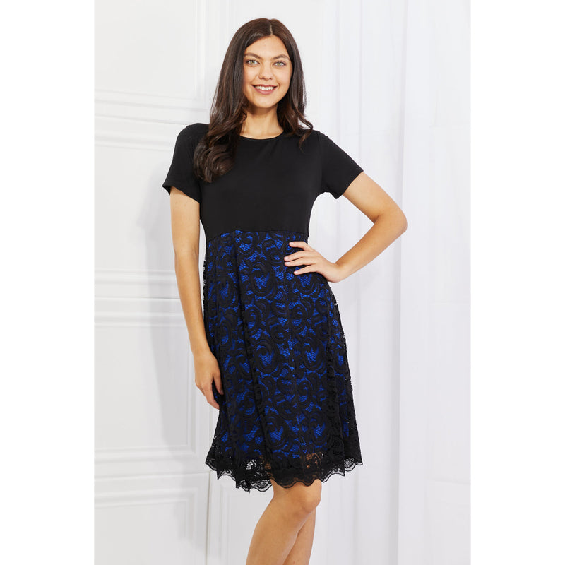 Yelete Full Size Contrasting Lace Midi Dress