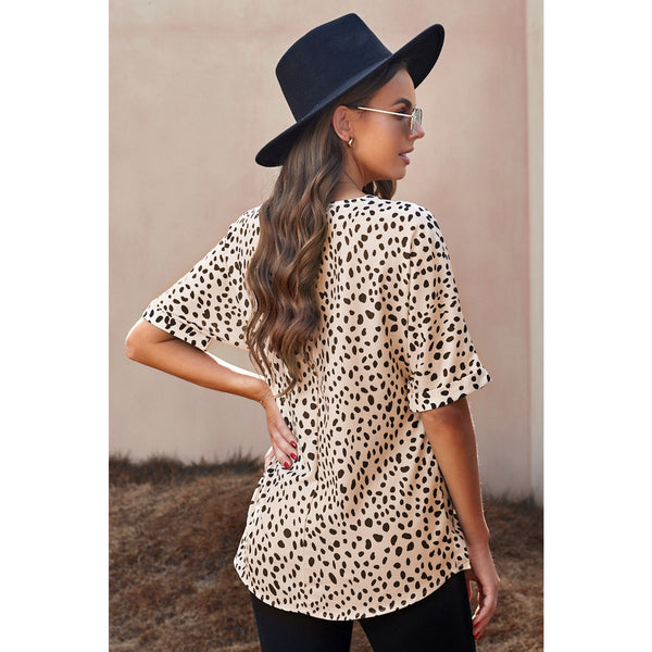 Printed V-Neck Cuffed Tunic Top