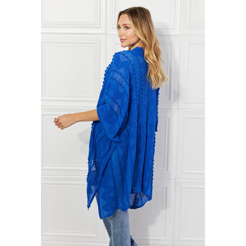 Justin Taylor Pom-Pom Asymmetrical Poncho Cardigan in Blue