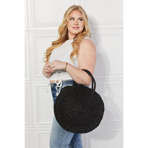 Justin Taylor Beach Date Straw Rattan Handbag in Black