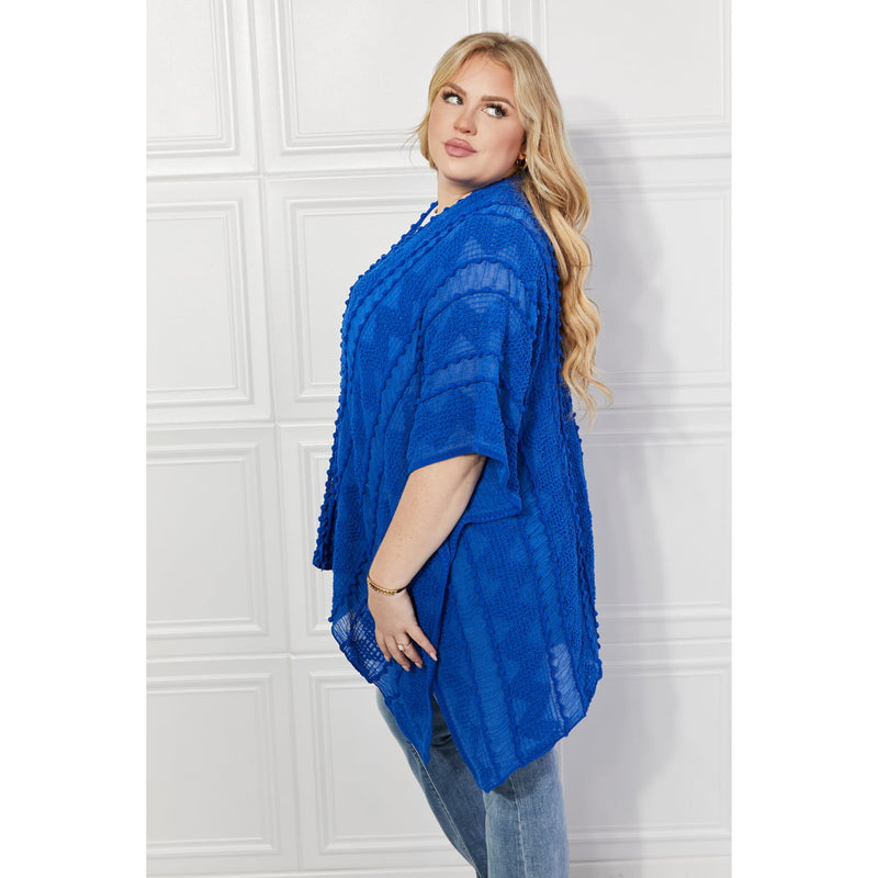 Justin Taylor Pom-Pom Asymmetrical Poncho Cardigan in Blue