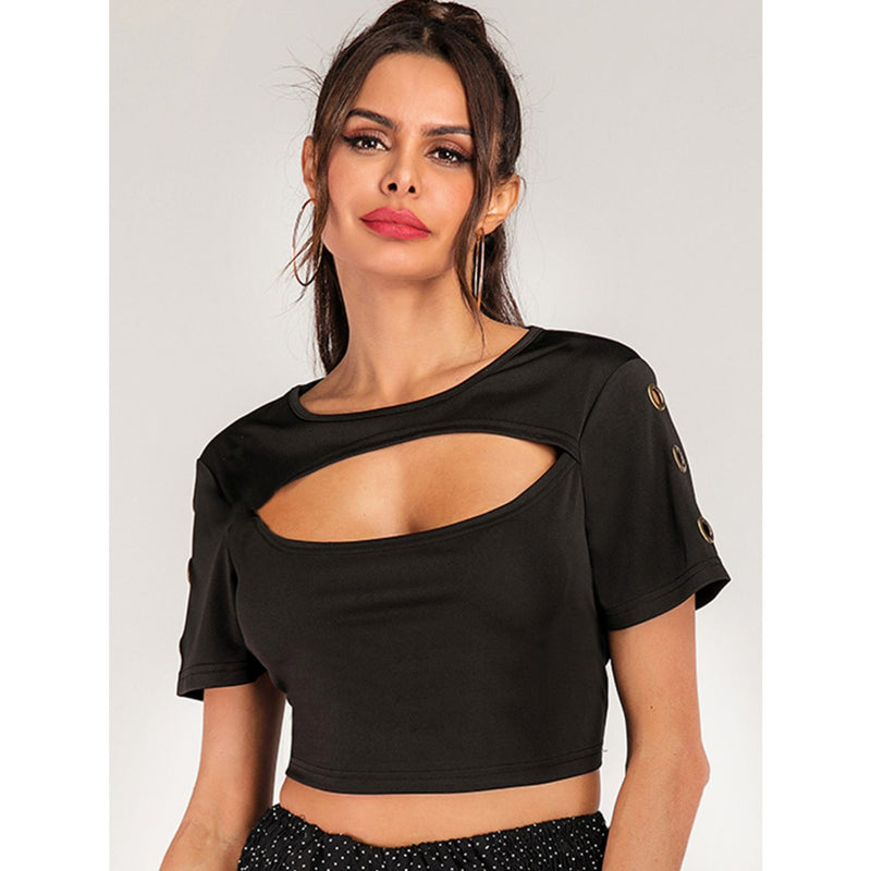 Cutout Grommet Detail Cropped Tee