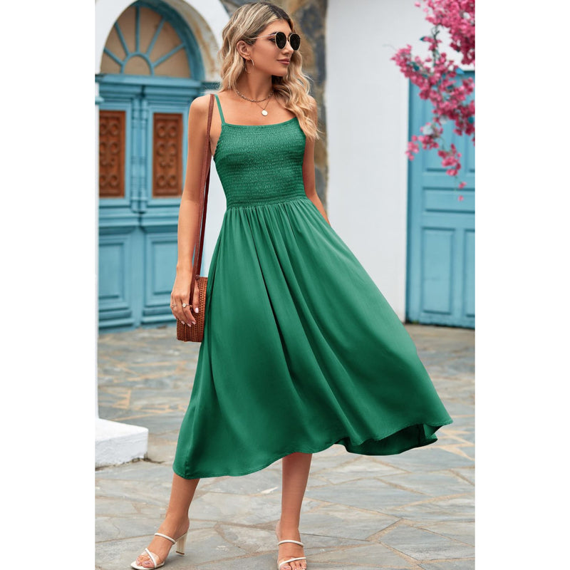 Smocked Spaghetti Strap Midi Dress