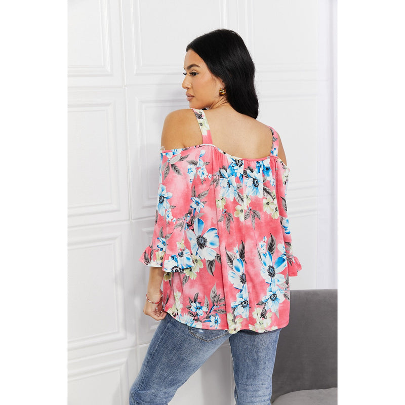 Sew In Love Full Size Fresh Take  Floral Cold-Shoulder Top