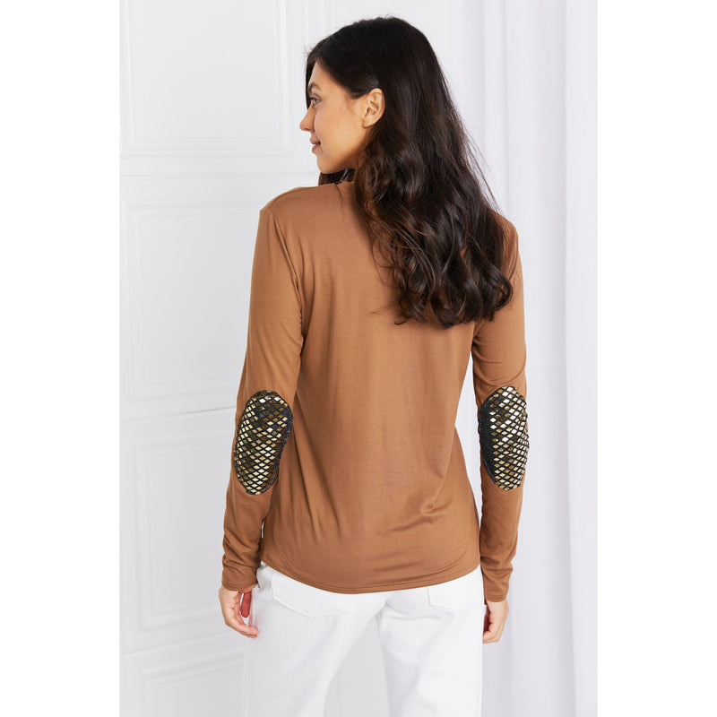 Acting Pro Full Size Elbow Patch Round Neck Top