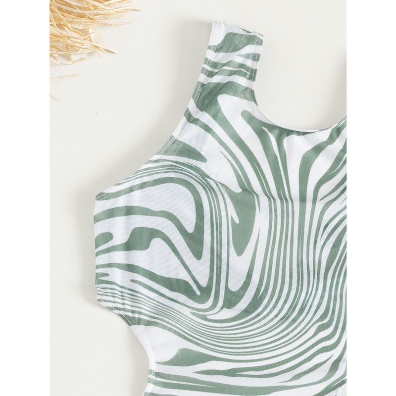 Abstract Print Tie Back Three-Piece Swim Set
