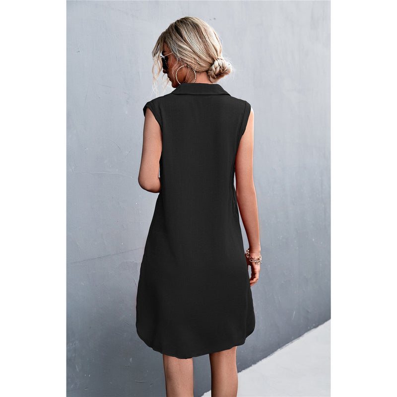 Buttoned Johnny Collar Sleeveless Dress