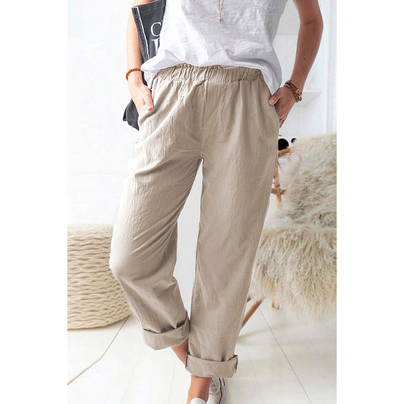 Paperbag Waist Pull-On Pants with Pockets