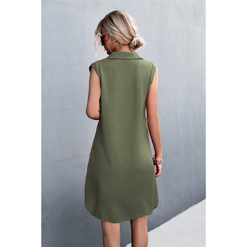 Buttoned Johnny Collar Sleeveless Dress