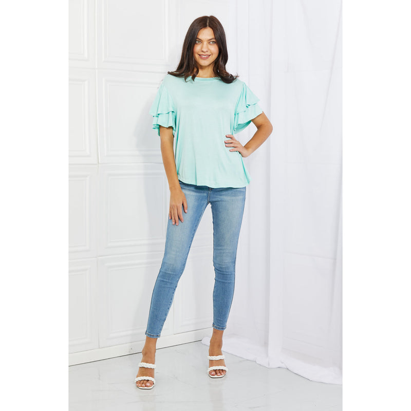 Culture Code Mi Amor Full Size Round Neck Ruffle Sleeve Top in Blue