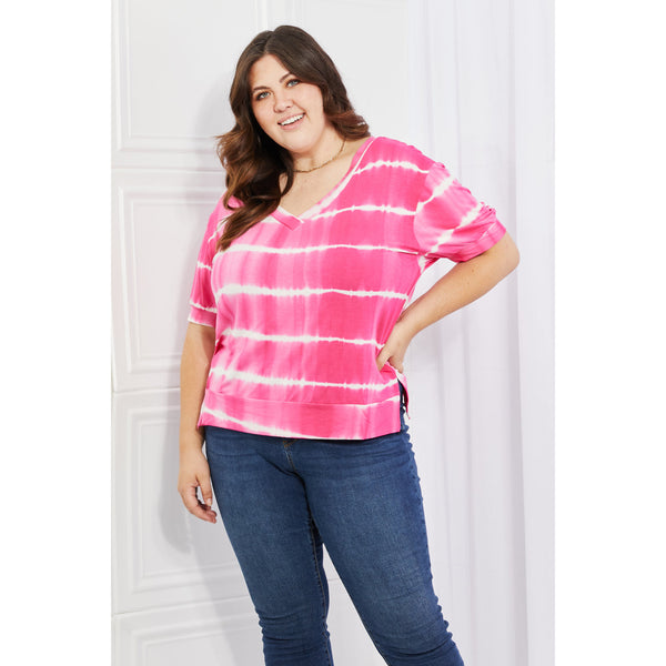 Yelete Full Size Oversized Fit V-Neck Striped Top