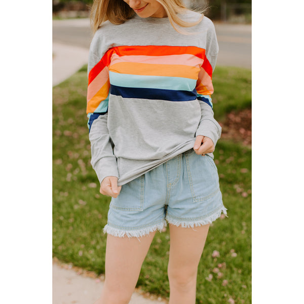 Rainbow Ribbon Stripe Soft Knit Pullover Top She & Sho