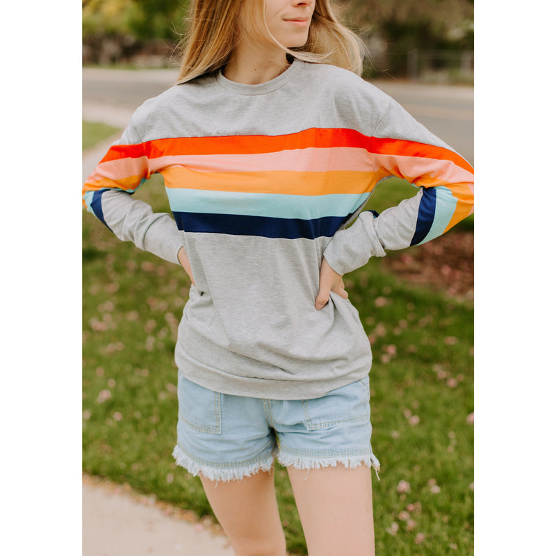 Rainbow Ribbon Stripe Soft Knit Pullover Top She & Sho