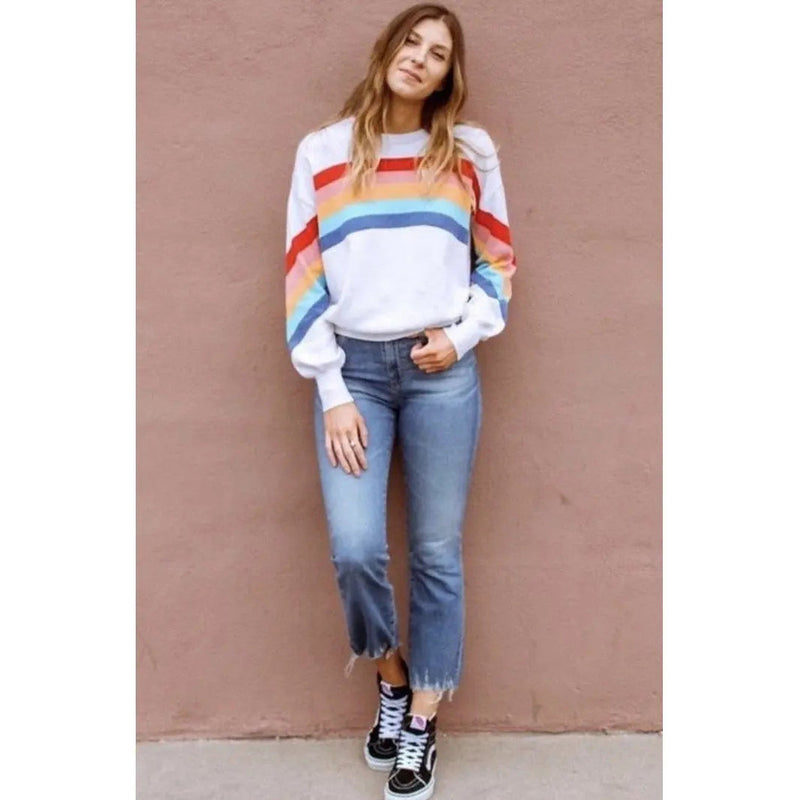 Rainbow Ribbon Stripe Soft Knit Pullover Top She & Sho