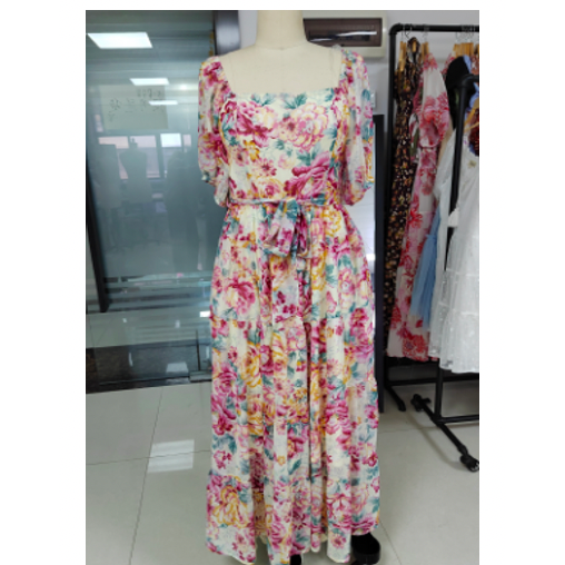 Listicle Square Neck Puff Sleeve Floral Maxi Dress cream