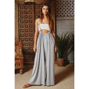 WIDE LEG SOLID STRETCHED SUSPENDER PANTS