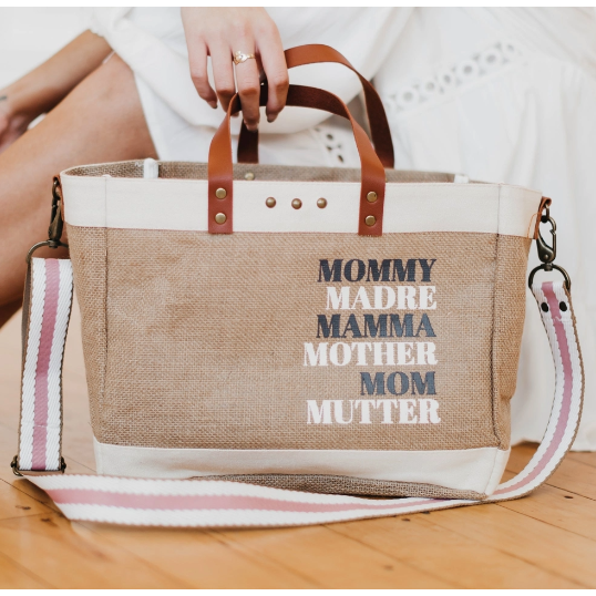 Moms For All Jute Crossbody Tote