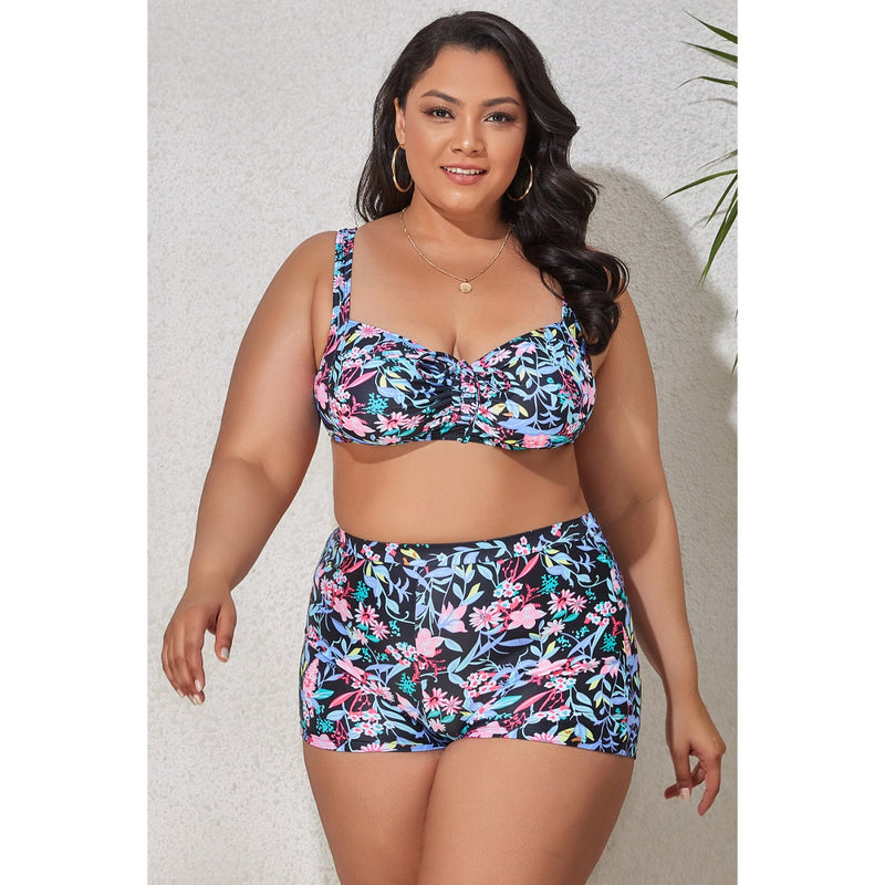 Plus Size Drawstring Detail Two-Piece Swimsuit