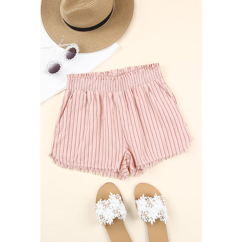 Striped Frayed Hem Paperbag Shorts