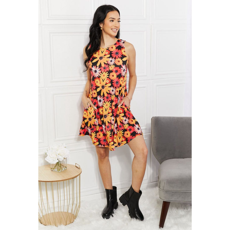 Yelete Full Size Floral Sleeveless Dress with Pockets