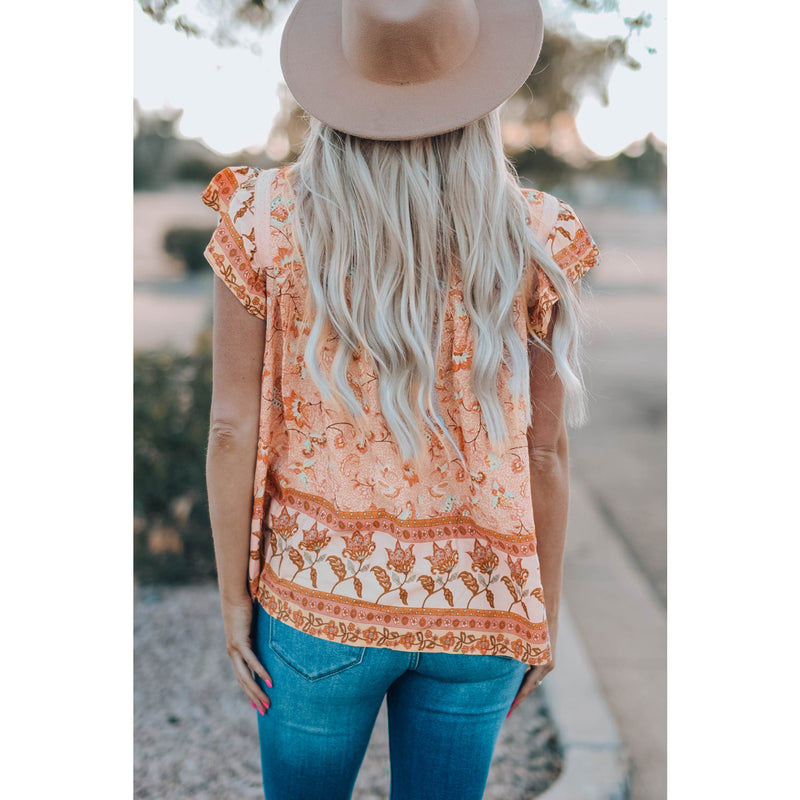 Floral Flutter Sleeve Sleeveless Blouse
