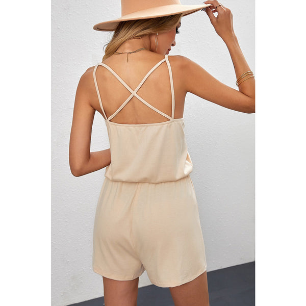 Spaghetti Strap Drawstring Waist Crisscross Romper