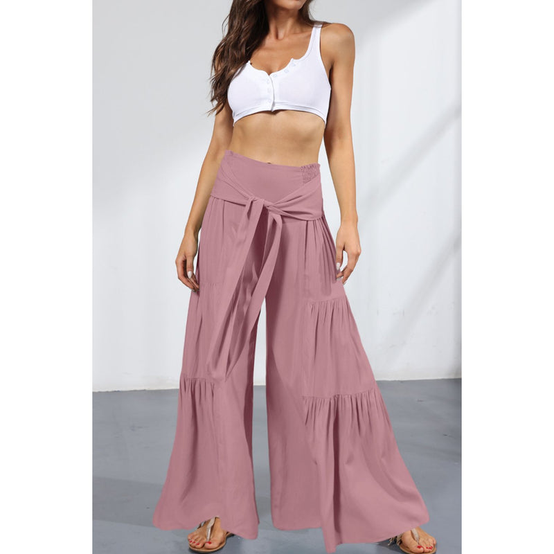 Tie Front Smocked Tiered Culottes