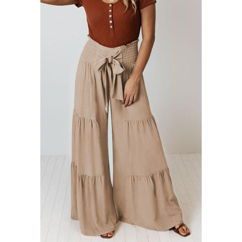 Tie Front Smocked Tiered Culottes