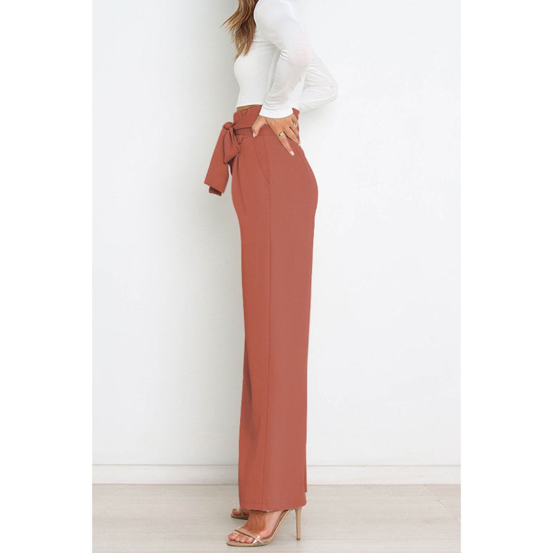 Tie Front Paperbag Wide Leg Pants