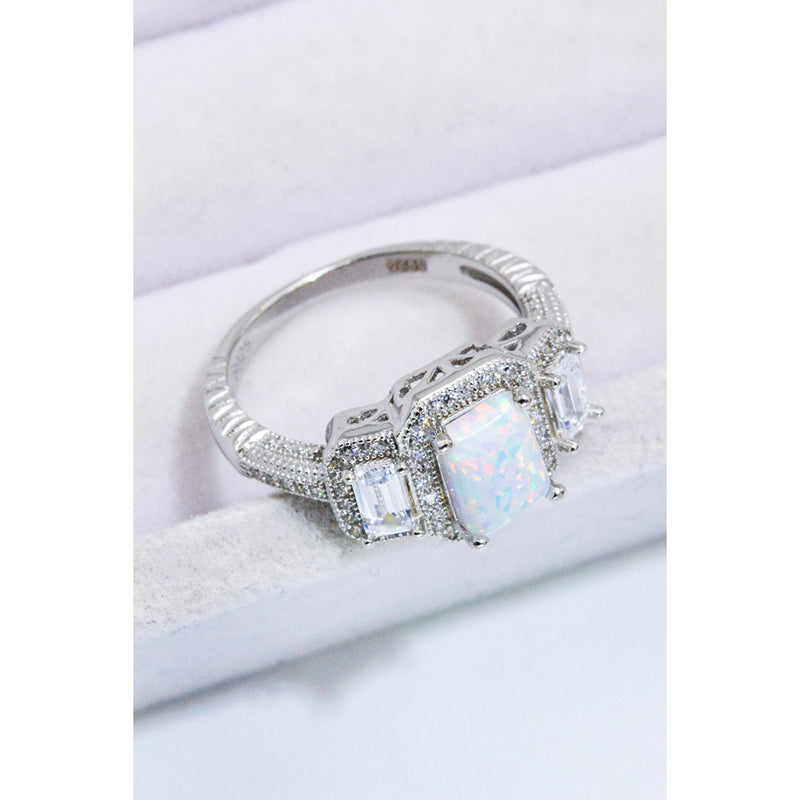 925 Sterling Silver Square Opal Ring
