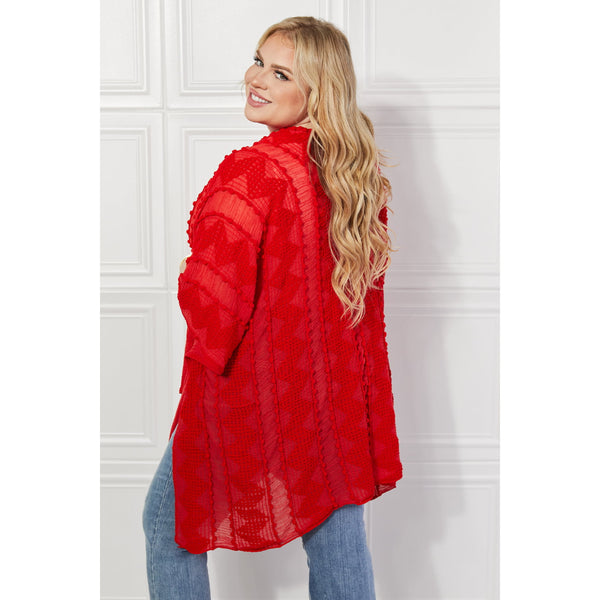 Justin Taylor Pom-Pom Asymmetrical Poncho Cardigan in Red