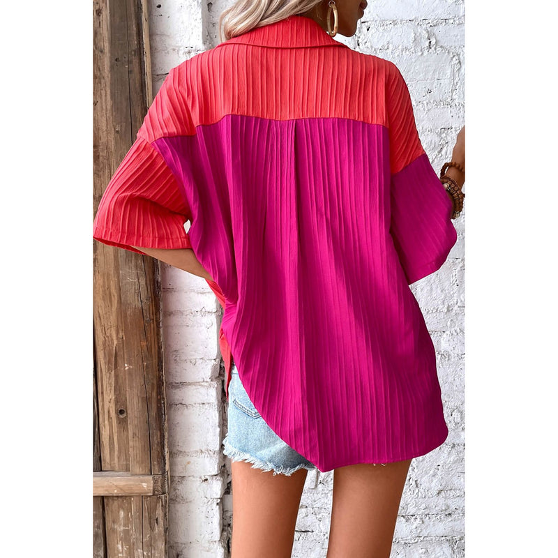 Two-Tone Button Front Dropped Shoulder Shirt