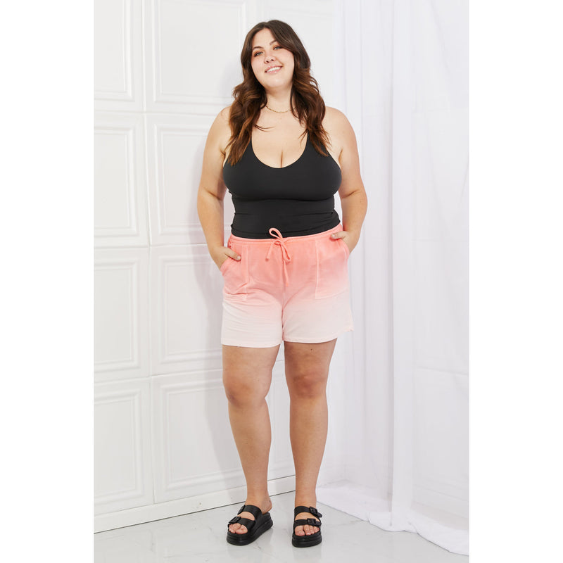 Zenana In The Zone Full Size Dip Dye High Waisted Shorts in Coral