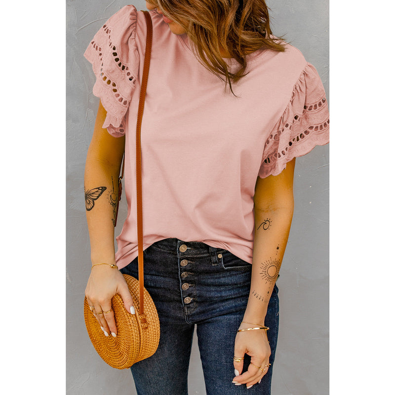 Round Neck Flutter Sleeve Top
