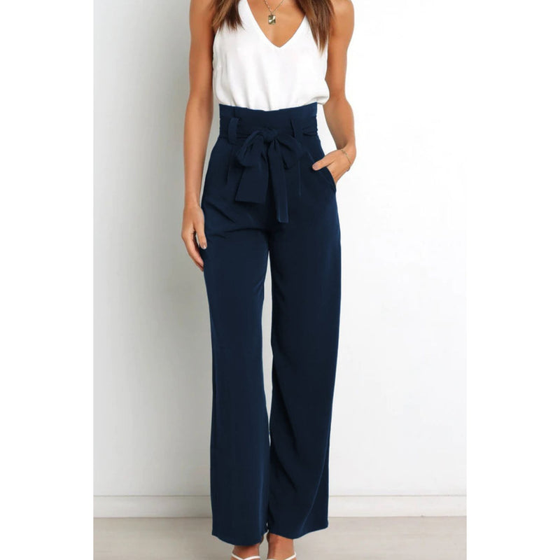 Tie Front Paperbag Wide Leg Pants